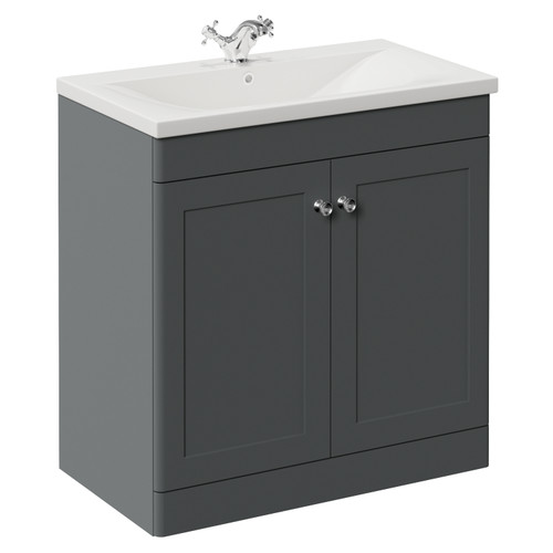 Danbury Satin Grey 800mm 2 Door Vanity Unit with Glide Basin Left Hand View