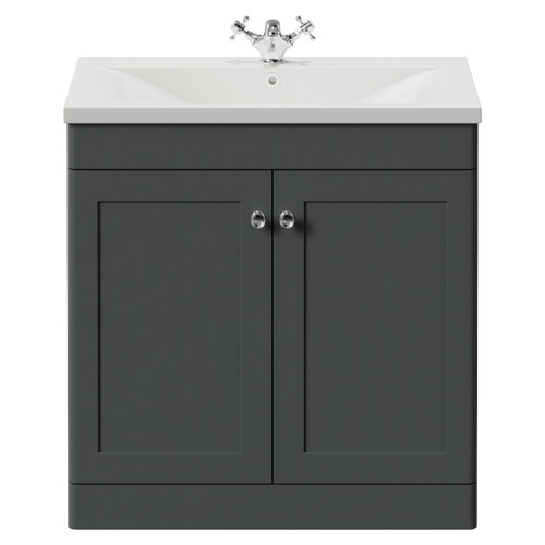 Danbury Satin Grey 800mm 2 Door Vanity Unit with Glide Basin Front View