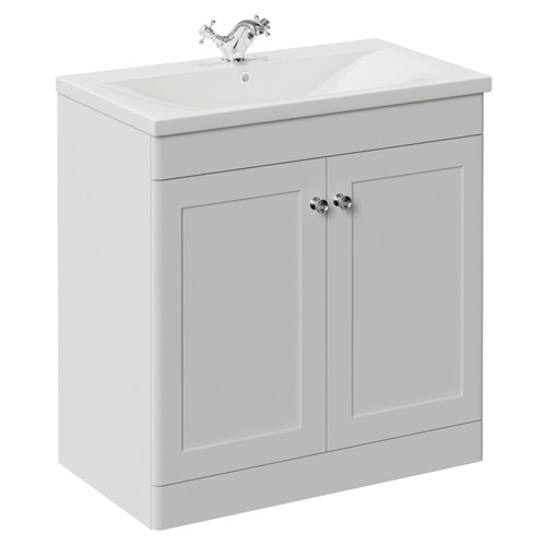 Danbury Satin White 800mm 2 Door Vanity Unit with Glide Basin Left Hand View
