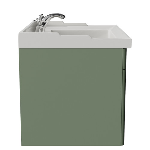 Danbury Satin Green 600mm Single Drawer Wall Mounted Vanity Unit with Windsor Basin Side View
