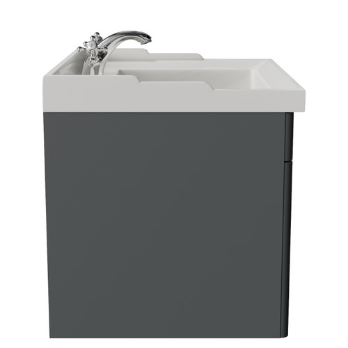 Danbury Satin Grey 600mm Single Drawer Wall Mounted Vanity Unit with Windsor Basin Side View