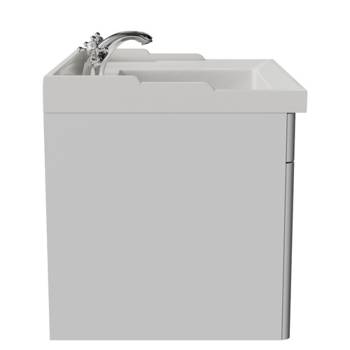 Danbury Satin White 600mm Single Drawer Wall Mounted Vanity Unit with Windsor Basin Side View