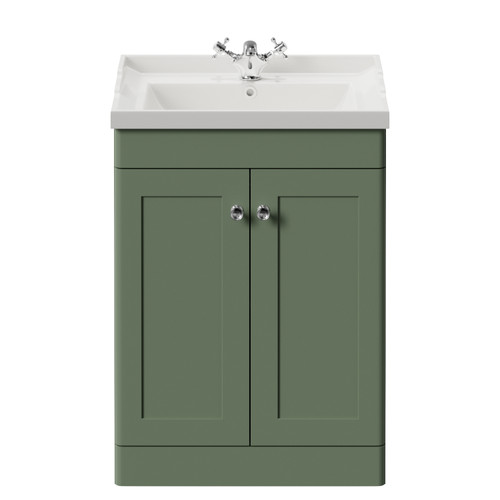 Danbury Satin Green 600mm 2 Door Vanity Unit with Windsor Basin Front View