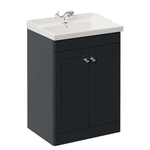 Danbury Satin Anthracite 600mm 2 Door Vanity Unit with Windsor Basin Left Hand View