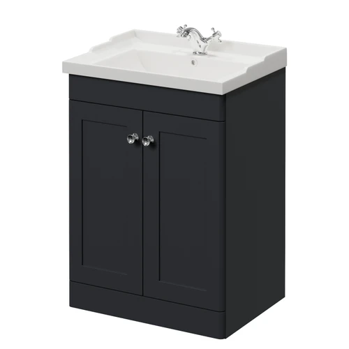 Danbury Satin Anthracite 600mm 2 Door Vanity Unit with Windsor Basin Right Hand View