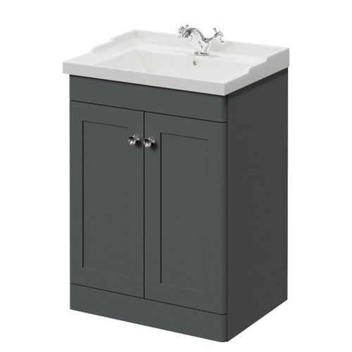 Danbury Satin Grey 600mm 2 Door Vanity Unit with Windsor Basin Right Hand View