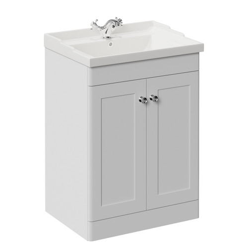 Danbury Satin White 600mm 2 Door Vanity Unit with Windsor Basin Left Hand View