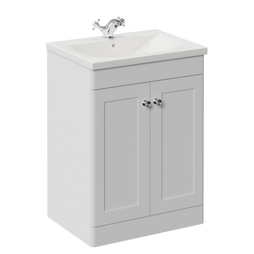 Danbury Satin White 600mm 2 Door Vanity Unit with Glide Basin Left Hand View
