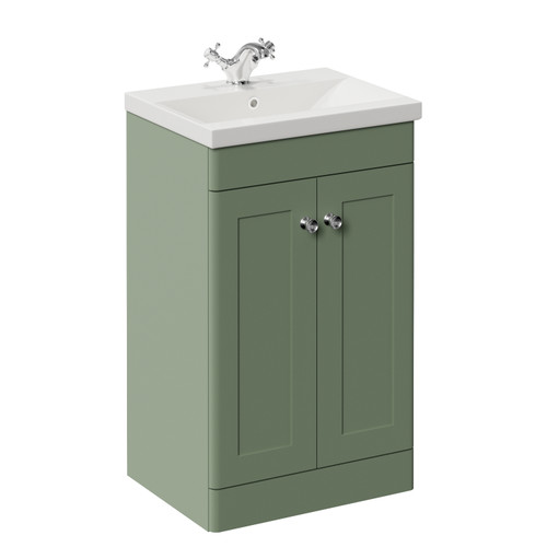 Danbury Satin Green 500mm 2 Door Vanity Unit with Glide Basin Left Hand View