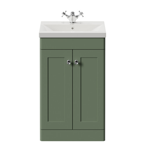 Danbury Satin Green 500mm 2 Door Vanity Unit with Glide Basin Front View