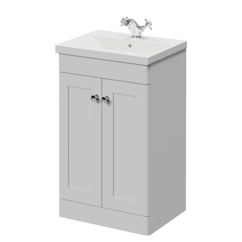 Danbury Satin White 500mm 2 Door Vanity Unit with Glide Basin Right Hand View