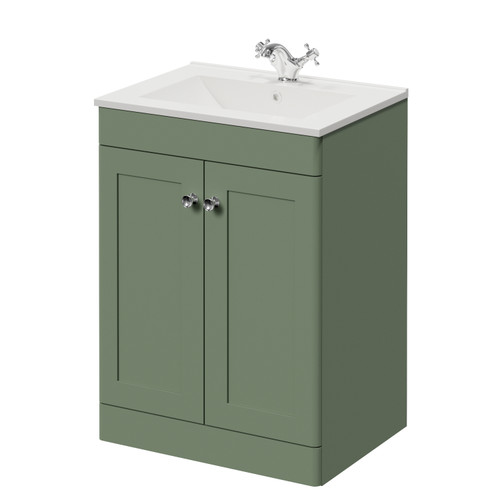 Danbury Satin Green 600mm 2 Door Vanity Unit with Angel Basin Right Hand View