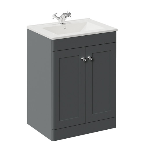 Danbury Satin Grey 600mm 2 Door Vanity Unit with Angel Basin Left Hand View