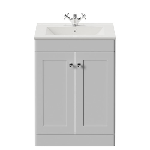Danbury Satin White 600mm 2 Door Vanity Unit with Angel Basin Front View
