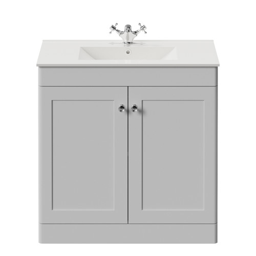 Danbury Satin White 800mm 2 Door Vanity Unit with Angel Basin Front View