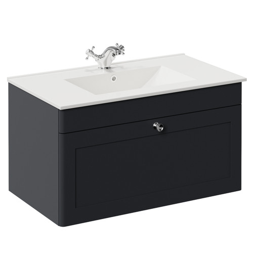 Danbury Satin Anthracite 800mm Wall Mounted Single Drawer Vanity Unit with Angel Basin Left Hand View