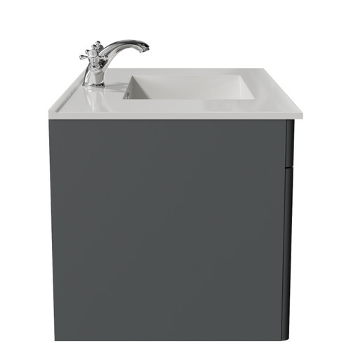 Danbury Satin Grey 800mm Wall Mounted Single Drawer Vanity Unit with Angel Basin Side View