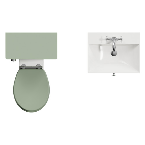 Danbury Satin Green 1000mm Wall Mounted Single Drawer Vanity Unit and Toilet Suite with Rimini Basin View from Top