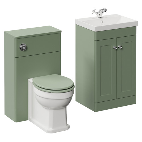 Danbury Satin Green 1000mm 2 Door Vanity Unit and Toilet Suite with Rimini Basin Left Hand View