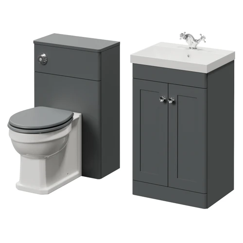 Danbury Satin Grey 1000mm 2 Door Vanity Unit and Toilet Suite with Rimini Basin Right Hand View