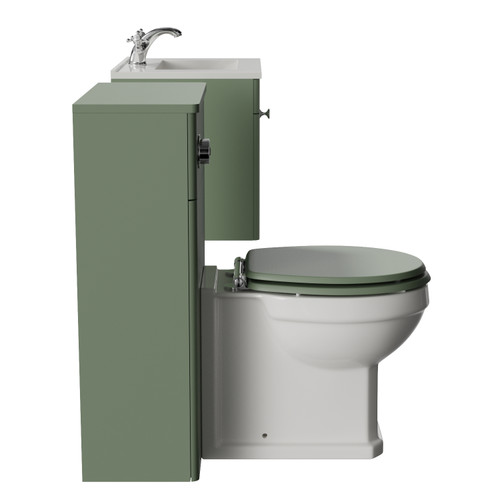 Danbury Satin Green 1000mm Wall Mounted Single Drawer Vanity Unit and Toilet Suite with Angel Basin Side View