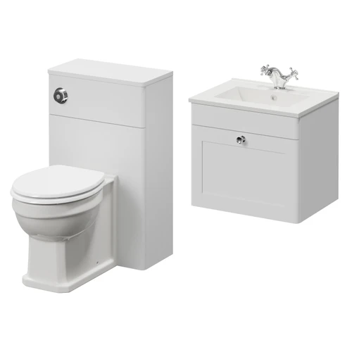 Danbury Satin White 1000mm Wall Mounted Single Drawer Vanity Unit and Toilet Suite with Angel Basin Right Hand View