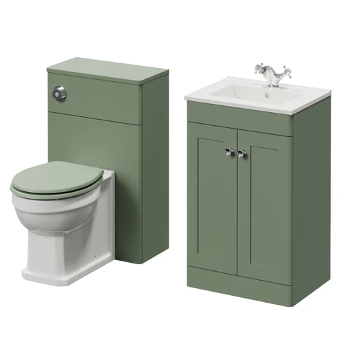 Danbury Satin Green 1000mm 2 Door Vanity Unit and Toilet Suite with Angel Basin Right Hand View