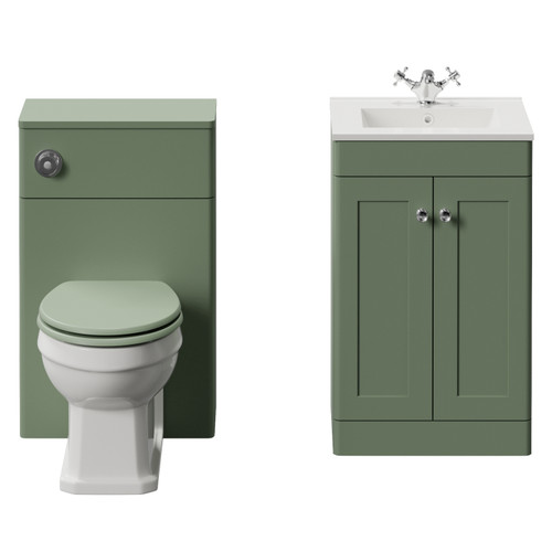 Danbury Satin Green 1000mm 2 Door Vanity Unit and Toilet Suite with Angel Basin View from Front
