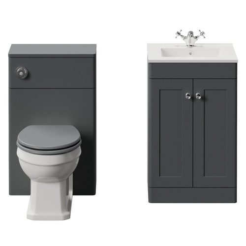 Danbury Satin Grey 1000mm 2 Door Vanity Unit and Toilet Suite with Angel Basin View from Front