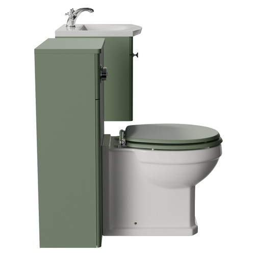 Danbury Satin Green 1000mm Wall Mounted Single Drawer Vanity Unit and Toilet Suite with Arc Basin Side View