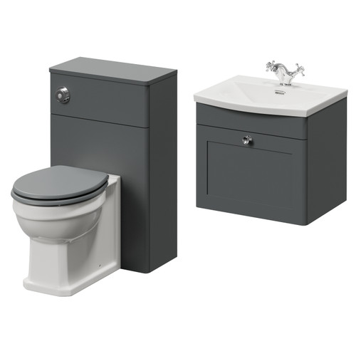 Danbury Satin Grey 1000mm Wall Mounted Single Drawer Vanity Unit and Toilet Suite with Arc Basin Right Hand View