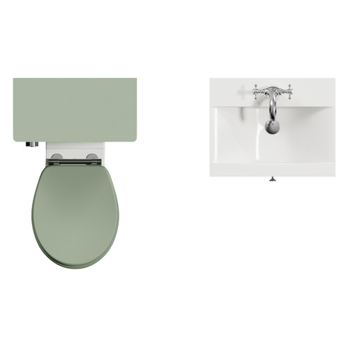 Danbury Satin Green 1000mm Single Drawer Wall Mounted Vanity Unit and Toilet Suite with Glide Basin View from Top