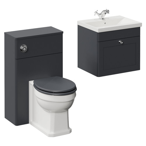 Danbury Satin Anthracite 1000mm Single Drawer Wall Mounted Vanity Unit and Toilet Suite with Glide Basin Left Hand View