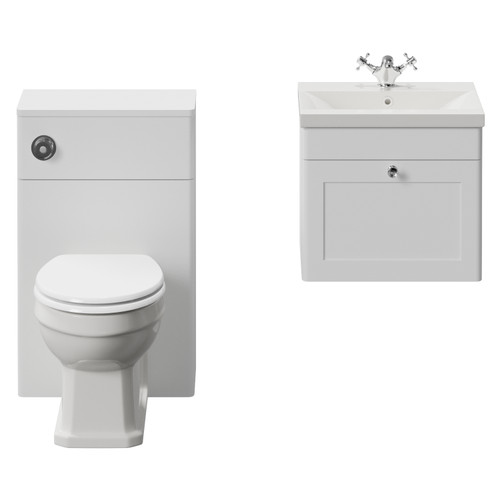 Danbury Satin White 1000mm Single Drawer Wall Mounted Vanity Unit and Toilet Suite with Glide Basin View from Front