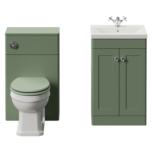Danbury Satin Green 1000mm 2 Door Vanity Unit and Toilet Suite with Glide Basin View from Front