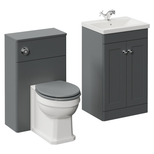 Danbury Satin Grey 1000mm 2 Door Vanity Unit and Toilet Suite with Glide Basin Left Hand View