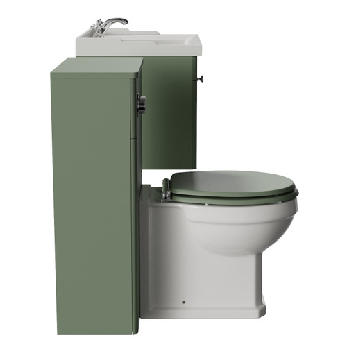 Danbury Satin Green 1100mm Wall Mounted Single Drawer Vanity Unit and Toilet Suite with Windsor Basin Side View