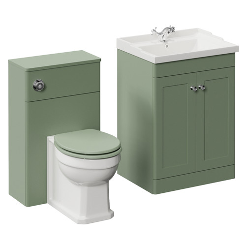 Danbury Satin Green 1100mm 2 Door Vanity Unit and Toilet Suite with Windsor Basin Left Hand View