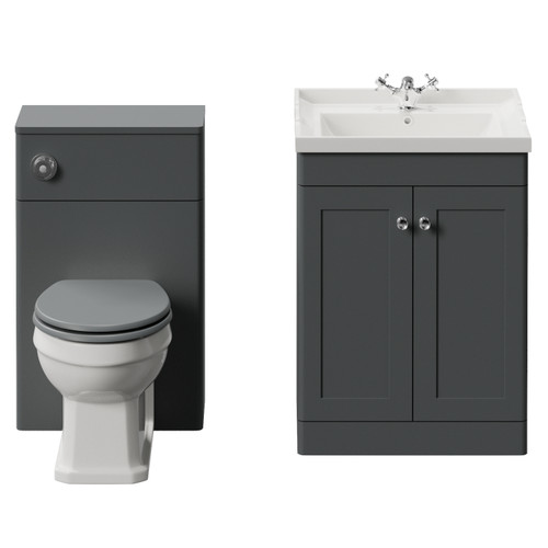 Danbury Satin Grey 1100mm 2 Door Vanity Unit and Toilet Suite with Windsor Basin View from Front