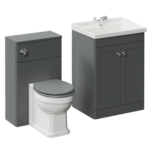 Danbury Satin Grey 1100mm 2 Door Vanity Unit and Toilet Suite with Windsor Basin Left Hand View