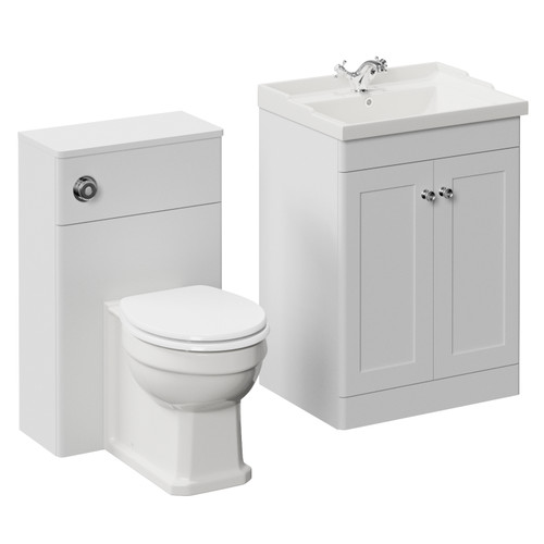 Danbury Satin White 1100mm 2 Door Vanity Unit and Toilet Suite with Windsor Basin Left Hand View