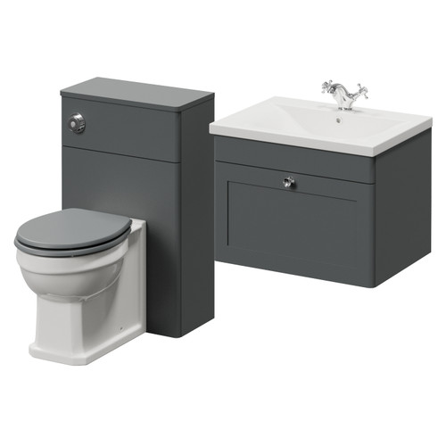 Danbury Satin Grey 1100mm Wall Mounted Single Drawer Vanity Unit and Toilet Suite with Glide Basin Right Hand View