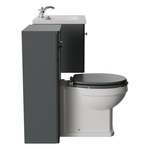 Danbury Satin Grey 1100mm Wall Mounted Single Drawer Vanity Unit and Toilet Suite with Glide Basin Side View