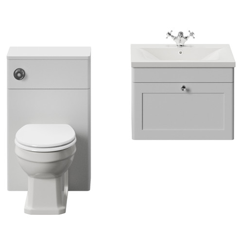 Danbury Satin White 1100mm Wall Mounted Single Drawer Vanity Unit and Toilet Suite with Glide Basin View from Front
