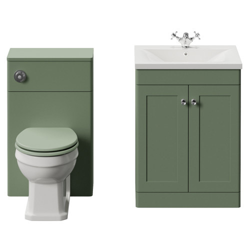 Danbury Satin Green 1100mm 2 Door Vanity Unit and Toilet Suite with Glide Basin Front view