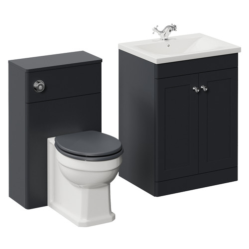 Danbury Satin Anthracite 1100mm 2 Door Vanity Unit and Toilet Suite with Glide Basin Left Hand View