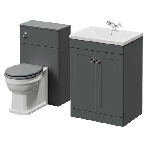 Danbury Satin Grey 1100mm 2 Door Vanity Unit and Toilet Suite with Glide Basin Right Hand View