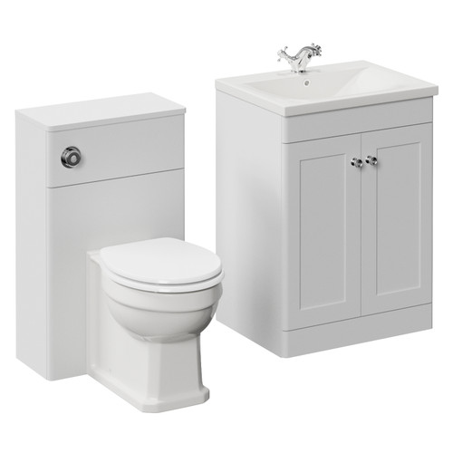 Danbury Satin White 1100mm 2 Door Vanity Unit and Toilet Suite with Glide Basin Left Hand View