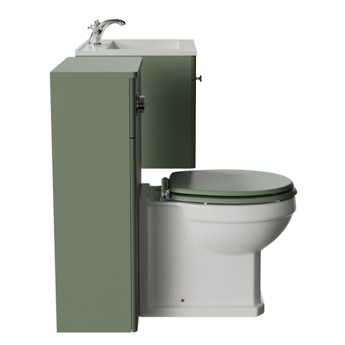 Danbury Satin Green 1100mm Wall Mounted Single Drawer Vanity Unit and Toilet Suite with Angel Basin Side View