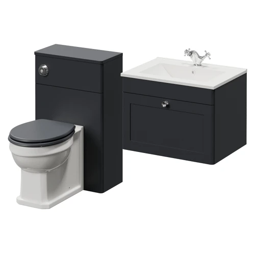 Danbury Satin Anthracite 1100mm Wall Mounted Single Drawer Vanity Unit and Toilet Suite with Angel Basin Right Hand View